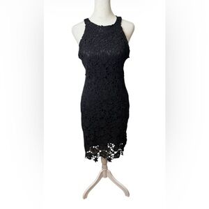 NWT Leo Rosi Black Crochet/ Lace Halter Bodycon Dress. Special Occasion Dress. S